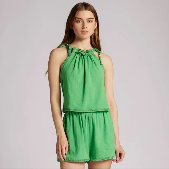 NWT JOIE Crochet Trim Ruched Ruffled Halter Neck Tie Strap Babydoll‎ Tank Top S - Picture 4 of 7